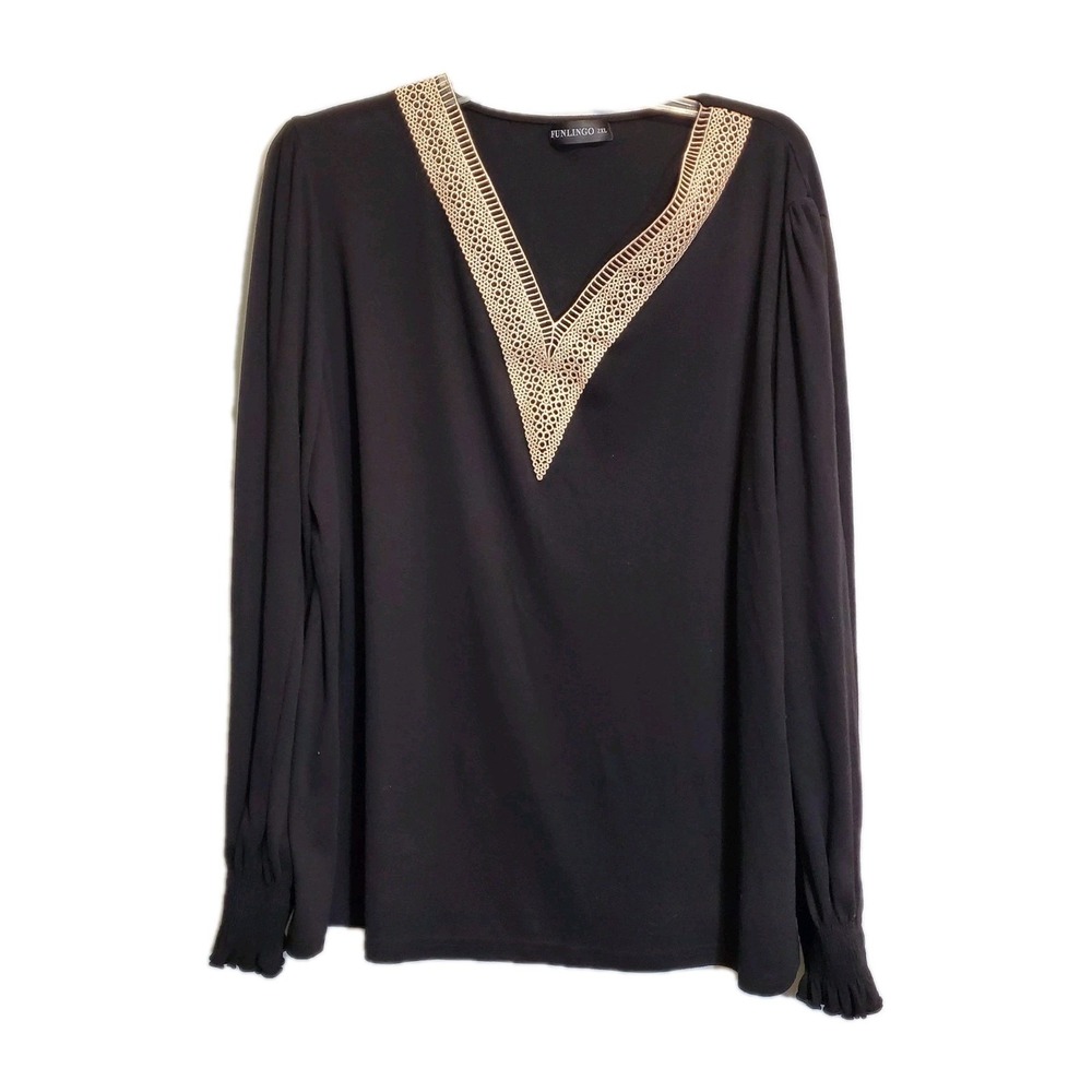 Funlingo Blouse Womens‎ Size 2xl Black V Neck